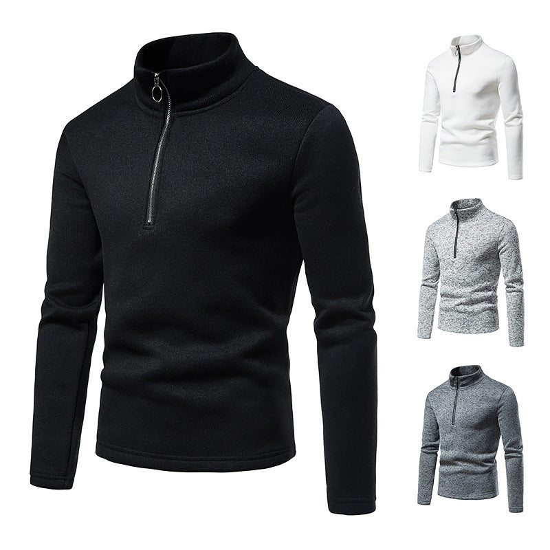Herren melierter Stehkragen-Pullover mit Kurzreißverschluss und schlanker Passform Nord Taschen