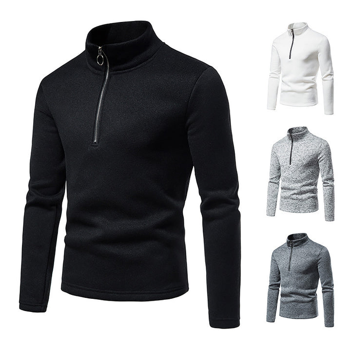 Herren melierter Stehkragen-Pullover mit Kurzreißverschluss und schlanker Passform Nord Taschen