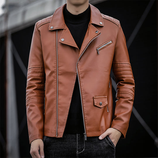 Herren schmal geschnittene Kunstleder-Motojacke mit gesteppter Schulter- und Ärmeldetail Nord Taschen