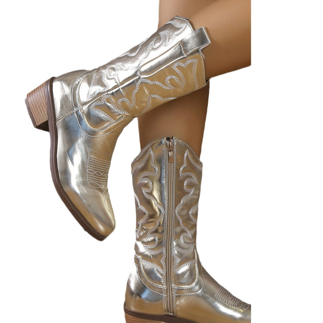 Damen Cowboystiefel mit glänzender Oberfläche, spitzer Zehenform und seitlichem Reißverschluss Nord Taschen