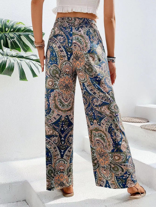 Damen weite Palazzo-Hose mit elastischem Bund und paisley Muster