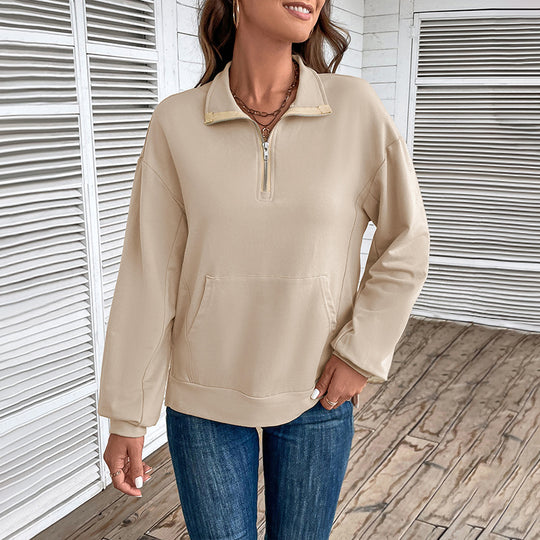 Damen Leichtes Halbzip-Sweatshirt im Relaxed-Fit mit Kängurutasche und Stehkragen Nord Taschen
