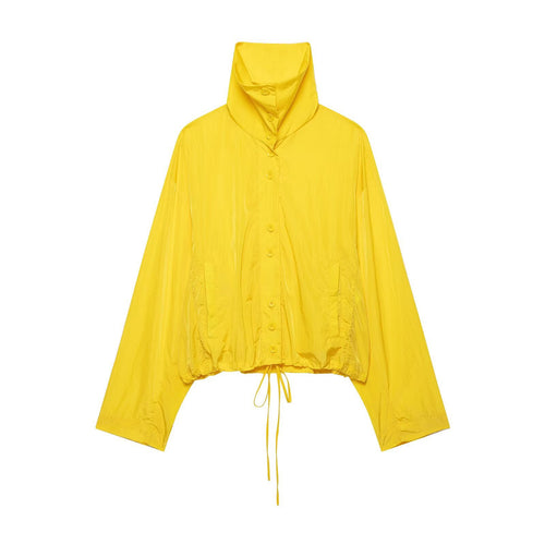 Damen Leichte Oversize Windjacke mit hohem Stehkragen, Knopfleiste und Kordelzug Nord Taschen