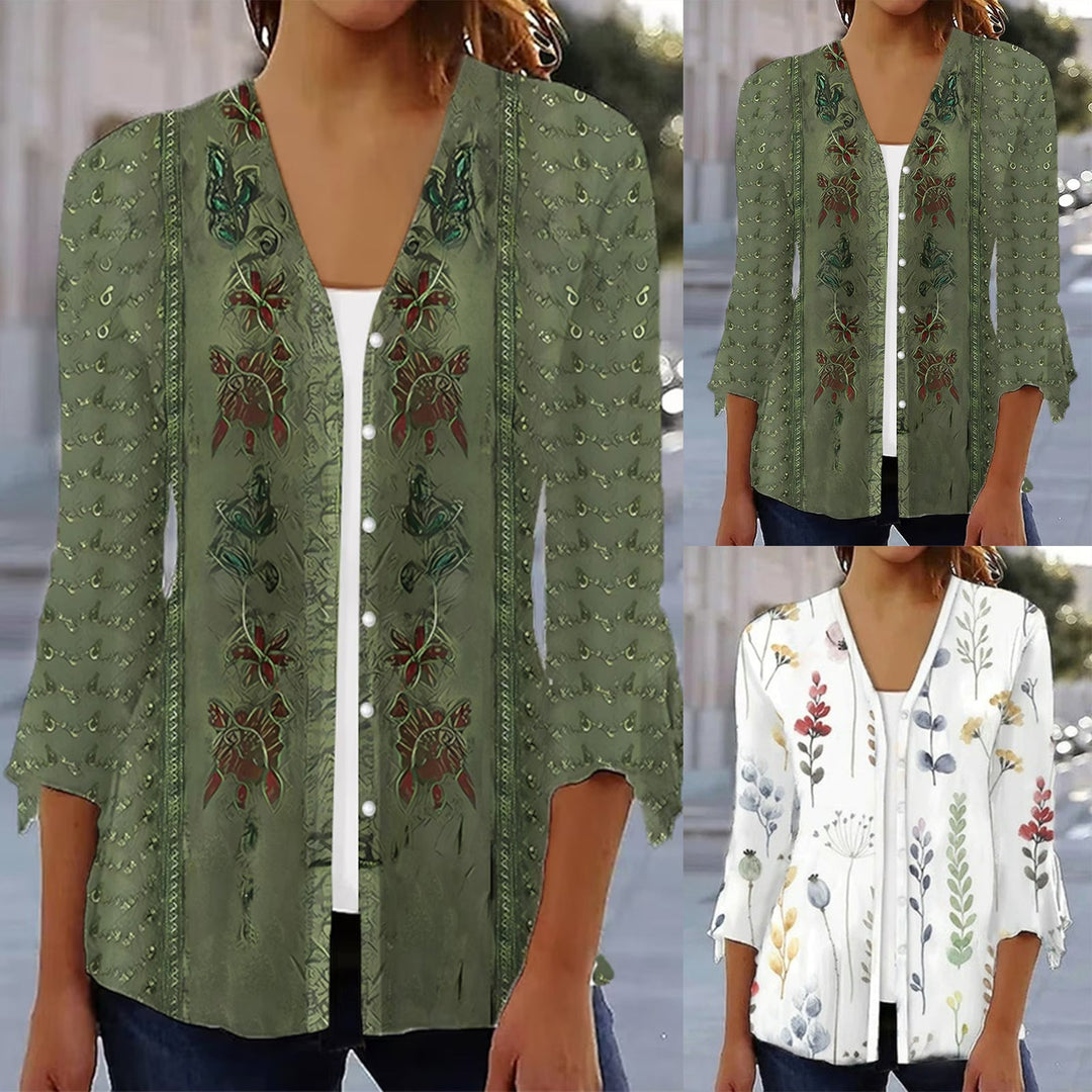 Damen Blusenshirt mit floralem Design und eleganten Rüschendetails Nord Taschen