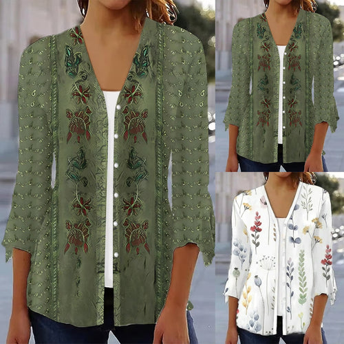 Damen Blusenshirt mit floralem Design und eleganten Rüschendetails Nord Taschen