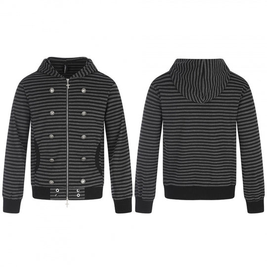 Unisex Gestreifte Kapuzen‑Zipjacke im doppelreihigen Look mit Metallknöpfen Nord Taschen