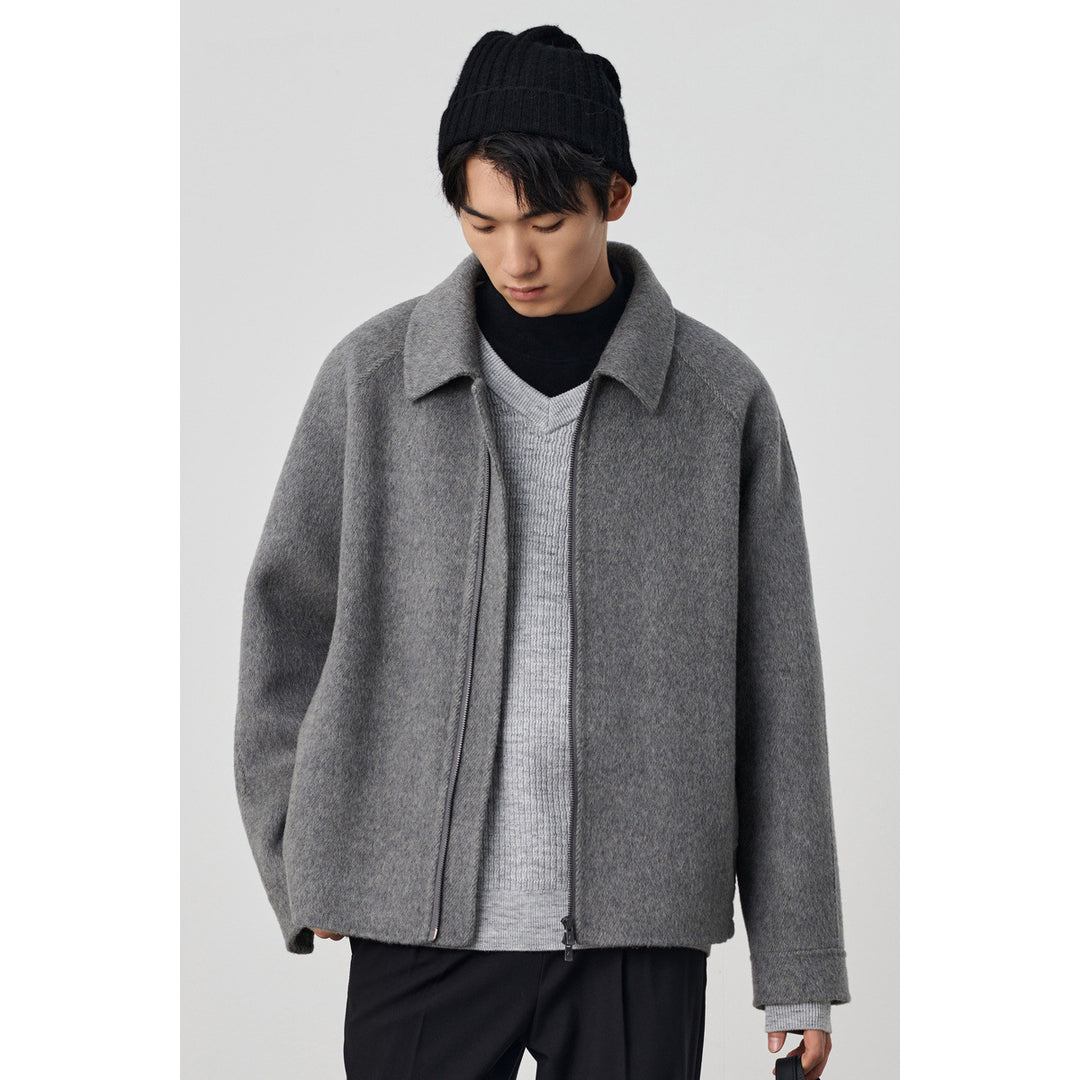 Herren Boxy‑Wollblouson mit verdecktem Zwei‑Wege‑Reißverschluss und Hemdkragen Nord Taschen