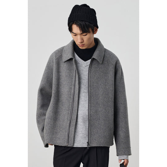 Herren Boxy‑Wollblouson mit verdecktem Zwei‑Wege‑Reißverschluss und Hemdkragen Nord Taschen