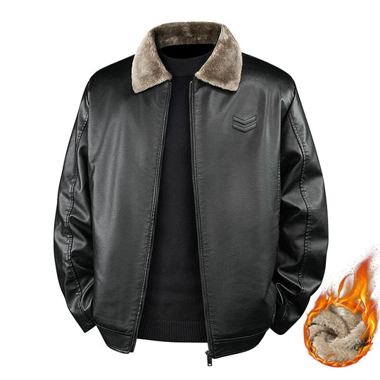 Herren Kunstleder-Bomberjacke mit wärmendem Teddyfutter und umklappbarem Fellkragen Nord Taschen