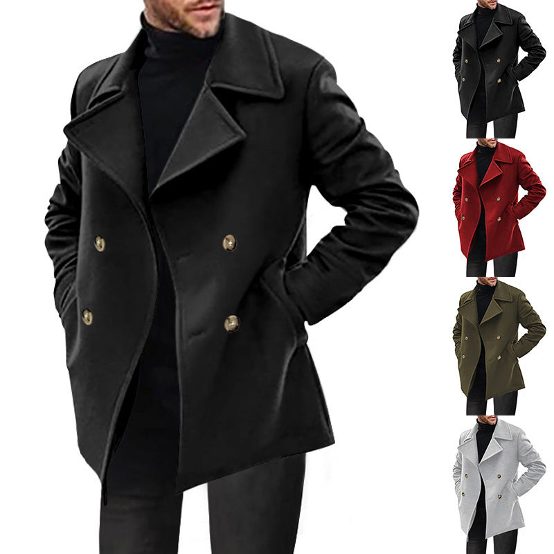 Herren Zweireihiger taillierter Peacoat mit breitem Revers und Eingrifftaschen Nord Taschen