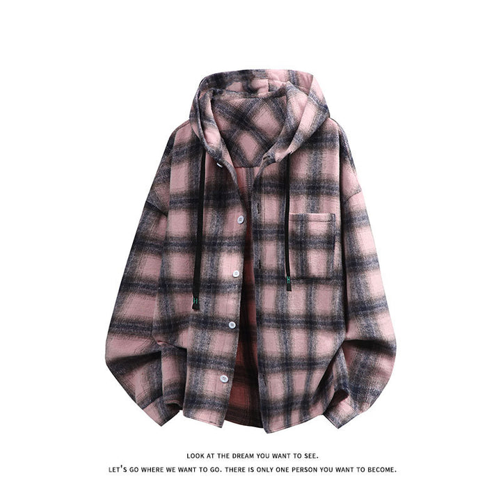 Unisex oversized Kapuzen-Hemdjacke aus Flanell mit Karomuster und Brusttasche Nord Taschen