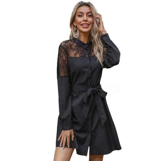 Damen Elegantes Hemdkleid mit Spitzenärmeln Nord Taschen