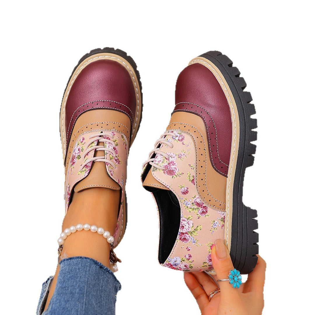 Damen nan Budapester-Schnürschuh mit floralem Print Lacklederbesatz und grober Profilsohle Nord Taschen