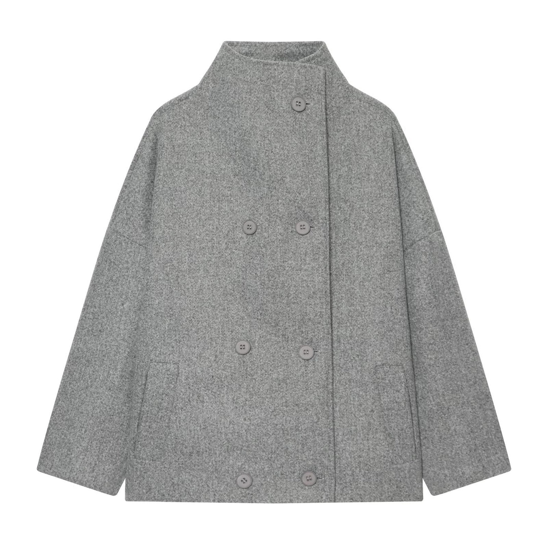 Damen Kurzes Cape-Mantel aus Wollmix mit hohem Stehkragen und doppelreihiger Knopfleiste Nord Taschen