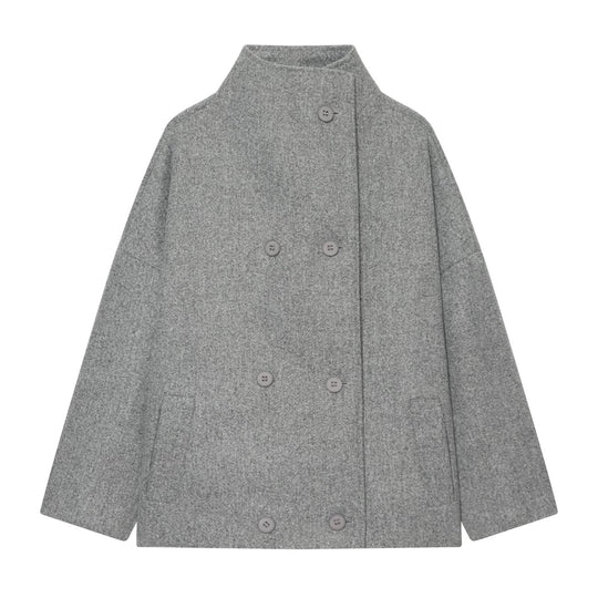 Damen Kurzes Cape-Mantel aus Wollmix mit hohem Stehkragen und doppelreihiger Knopfleiste Nord Taschen