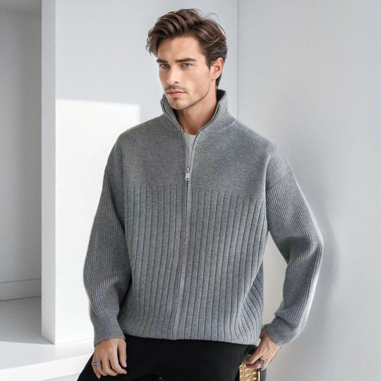 Herren Halbzip-Strickpullover mit hohem Stehkragen und breitem Rippenmuster Nord Taschen