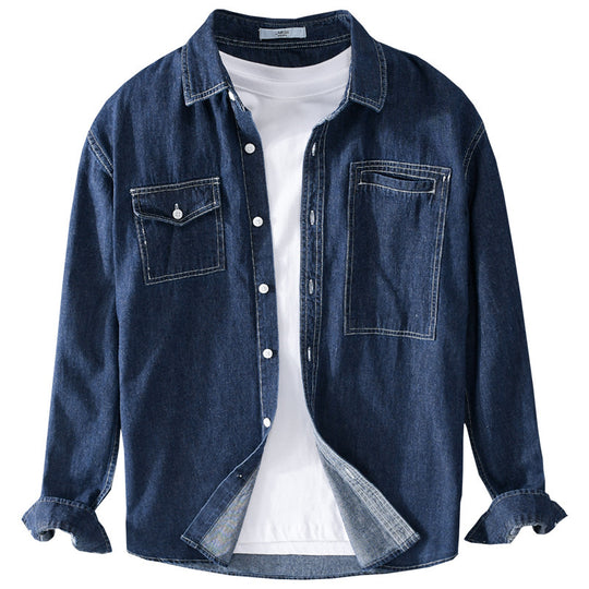 Herren Jeans-Overshirt im Worker-Stil mit doppelten Brusttaschen und kontrastierenden Ziernähten Nord Taschen