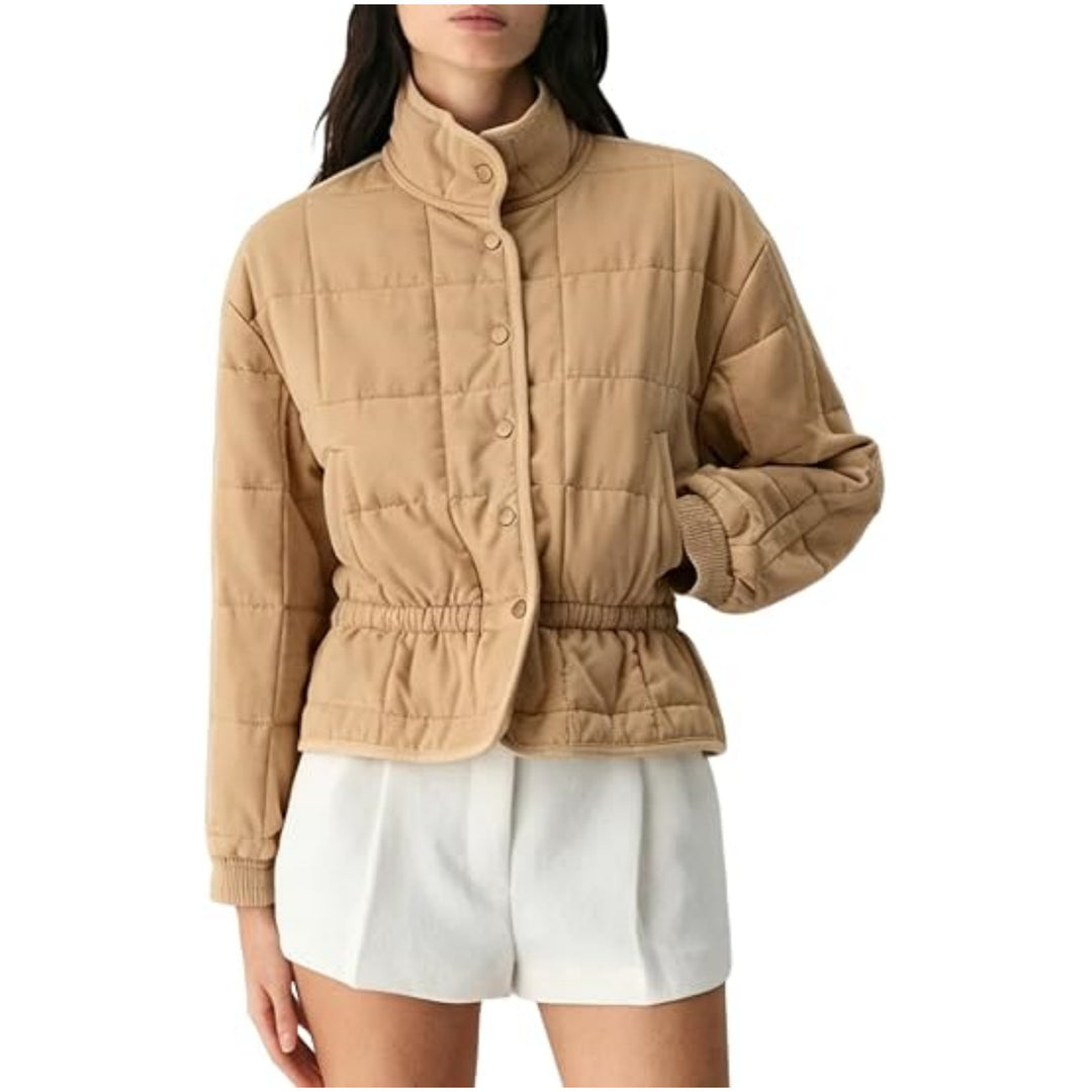 Damen Kurz geschnittene Steppjacke mit Stehkragen und Taillengummi Nord Taschen