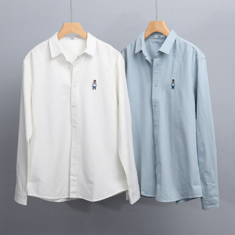 Herren Leichtes Hemd-Overshirt aus Baumwolltwill mit kleiner Figurenstickerei und kastigem Schnitt Nord Taschen