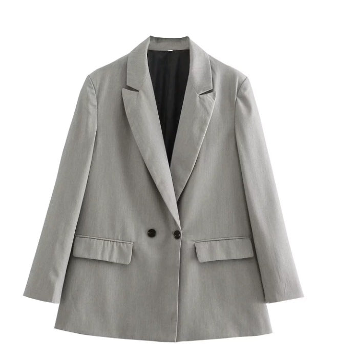 Damen 100+ geradliniger Longline Blazer mit Reverskragen, doppelreihiger Optik und Pattentaschen Nord Taschen