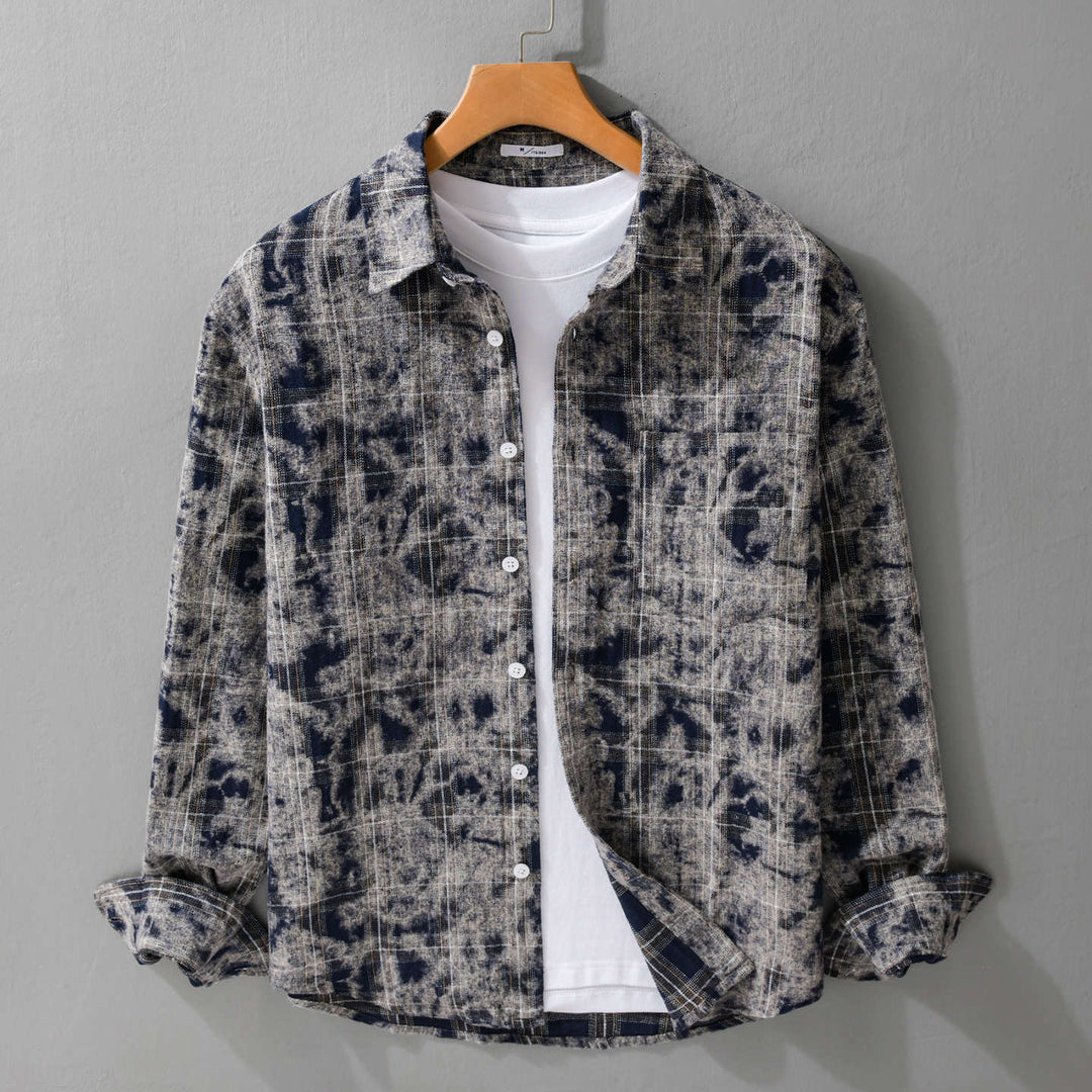 Herren Gebleichte Karo-Flanell-Overshirt Jacke im Used‑Look Nord Taschen