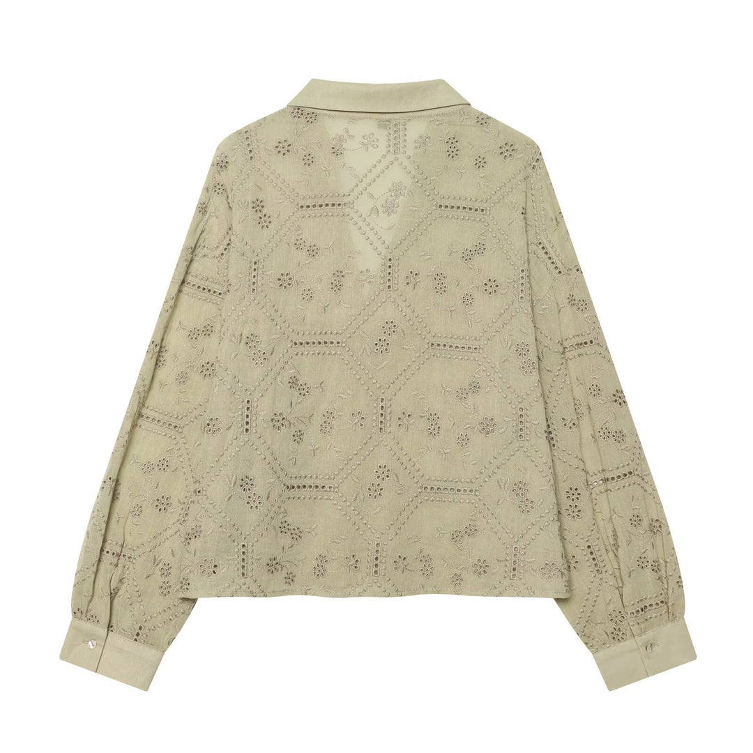 Damen Broderie‑Anglaise Hemdbluse im Oversize‑Schnitt mit Ballonärmeln Nord Taschen