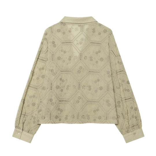 Damen Broderie‑Anglaise Hemdbluse im Oversize‑Schnitt mit Ballonärmeln Nord Taschen