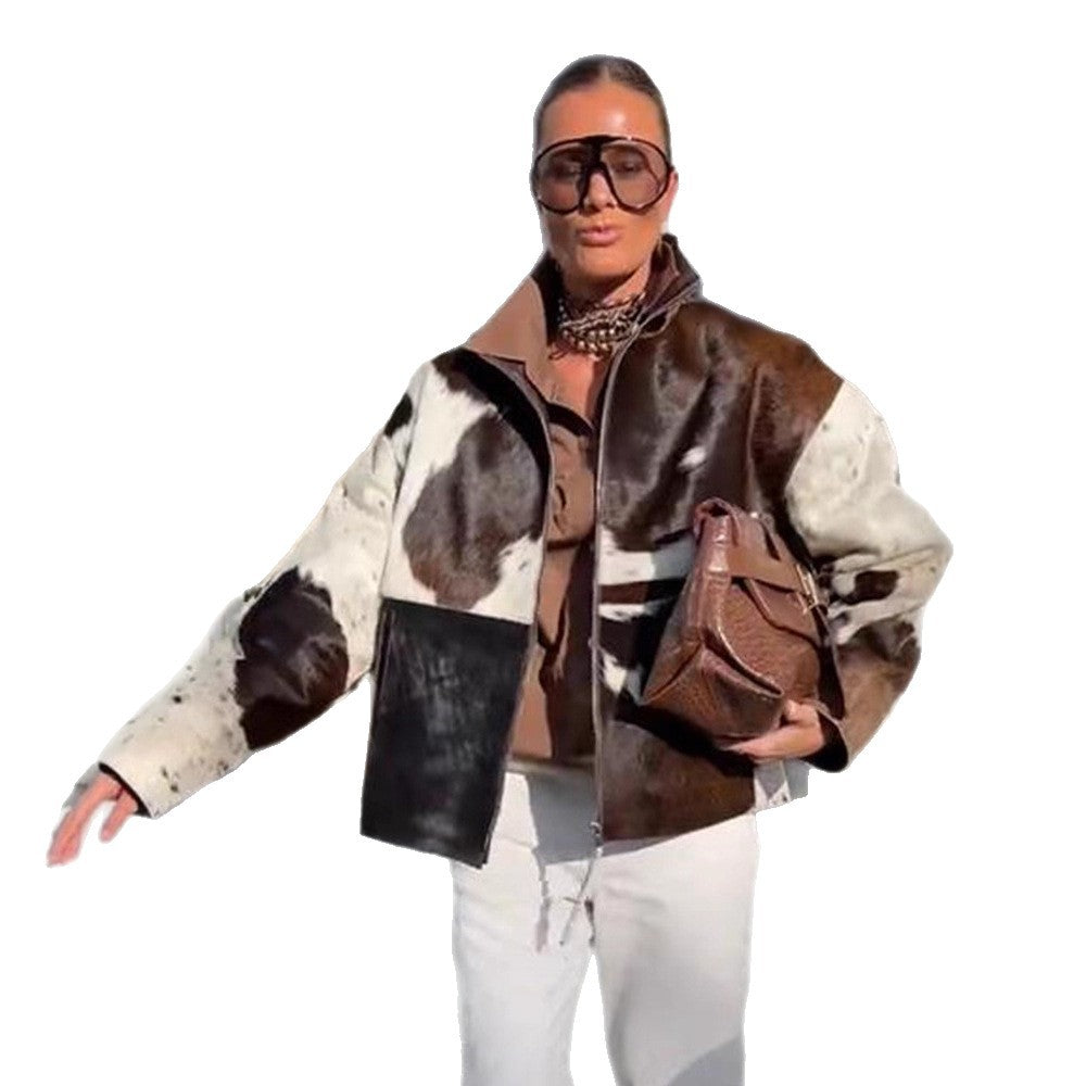 Damen Kurzjacke aus Haarigem Kunstfell mit Patchwork‑Optik und hohem Stehkragen Nord Taschen