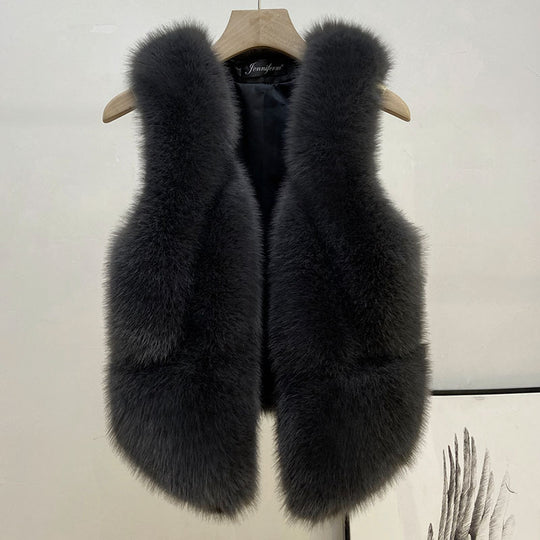 Damen Ärmellose Hochflor-Faux-Fur-Weste mit taillierter Passform und Eingrifftaschen Nord Taschen