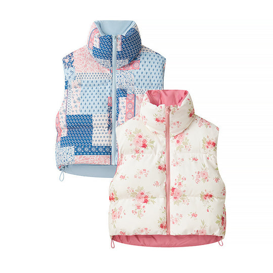 Damen Gesteppte Kurzweste mit Stehkragen, Patchwork-Bandana‑Print und Kordelzug Nord Taschen