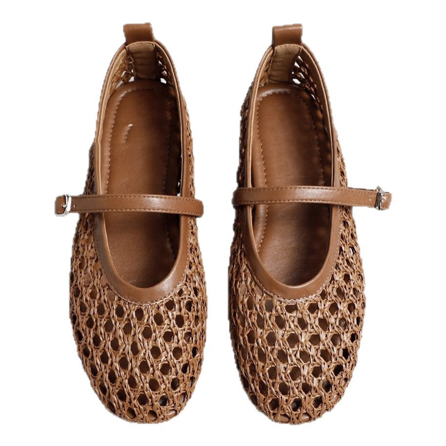 Damen elegante Ballerinas mit luftiger WNord Taschenstruktur und zierlichem Riemchen