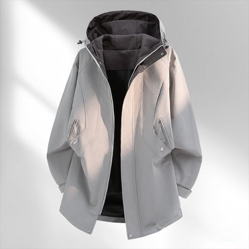 Herren Wasserabweisende Oversize-Utility-Übergangsjacke mit Kapuze und verdecktem Zwei-Wege-Reißverschluss Nord Taschen