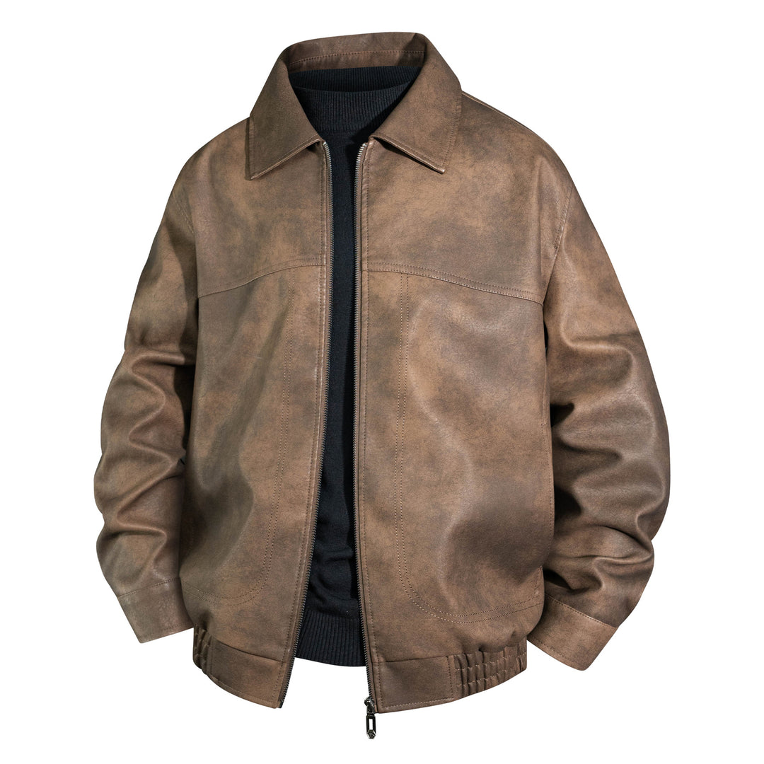 Herren Bomberjacke aus geöltem Vintage-Leder mit Reißverschluss Nord Taschen