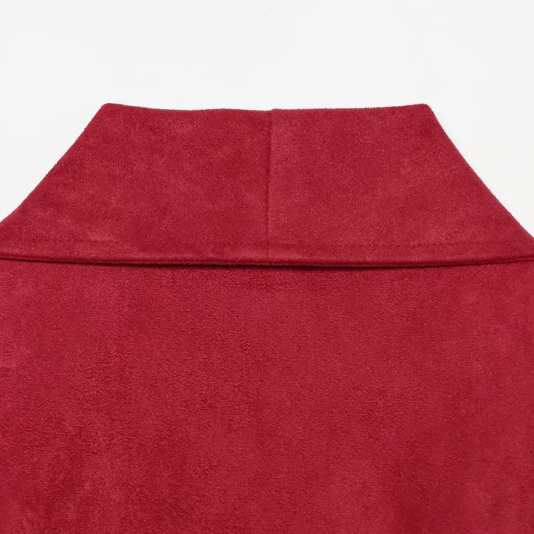 Damen Cropped Jacke im Kimono-Stil aus Veloursoptik mit Schalkragen und Bindegürtel Nord Taschen