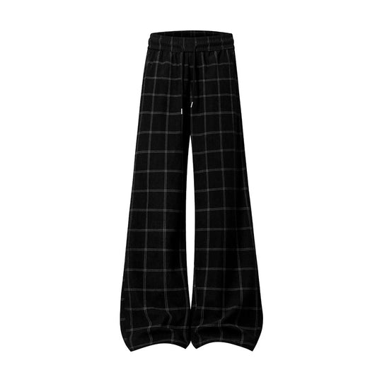 Damen Weite Palazzo-Hose im Karomuster mit elastischem Bund & Kordelzug Nord Taschen