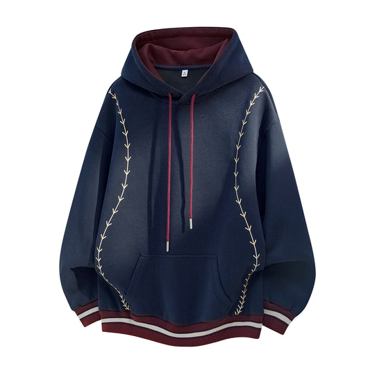 Damen Oversize-Kapuzenpullover mit gestickten Ranken und Kontrastdetails Nord Taschen