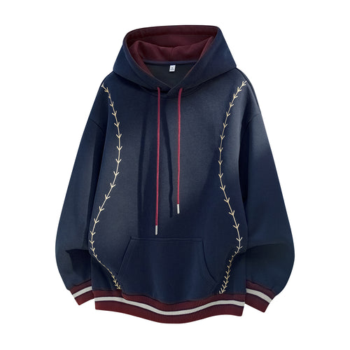 Damen Oversize-Kapuzenpullover mit gestickten Ranken und Kontrastdetails Nord Taschen