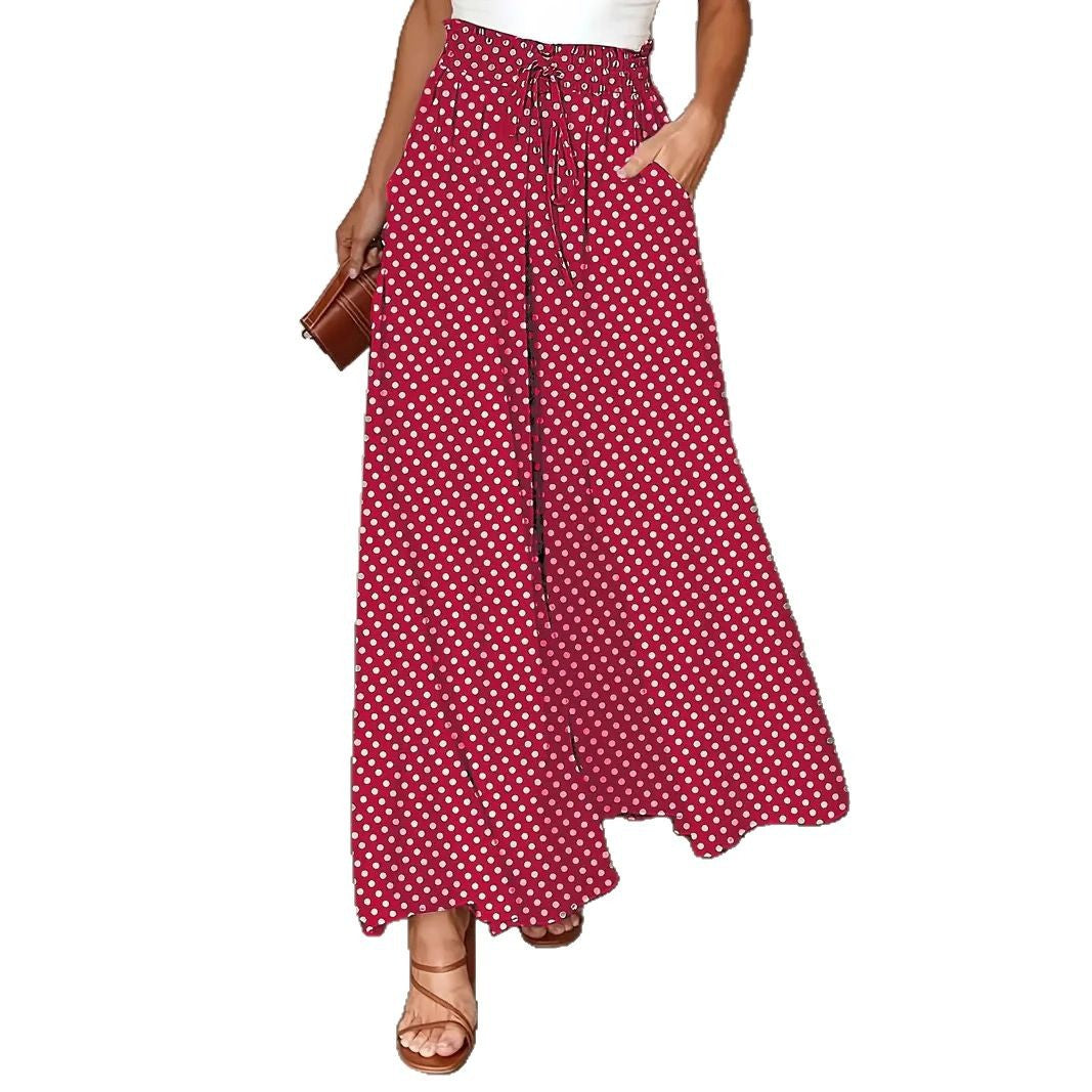 Damen Weit geschnittene Sommerhose mit Punkte-Design Nord Taschen