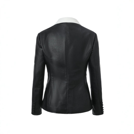 Damen Kontrastblazer aus Kunstleder mit spitzem Revers und taillierter Schnittführung Nord Taschen