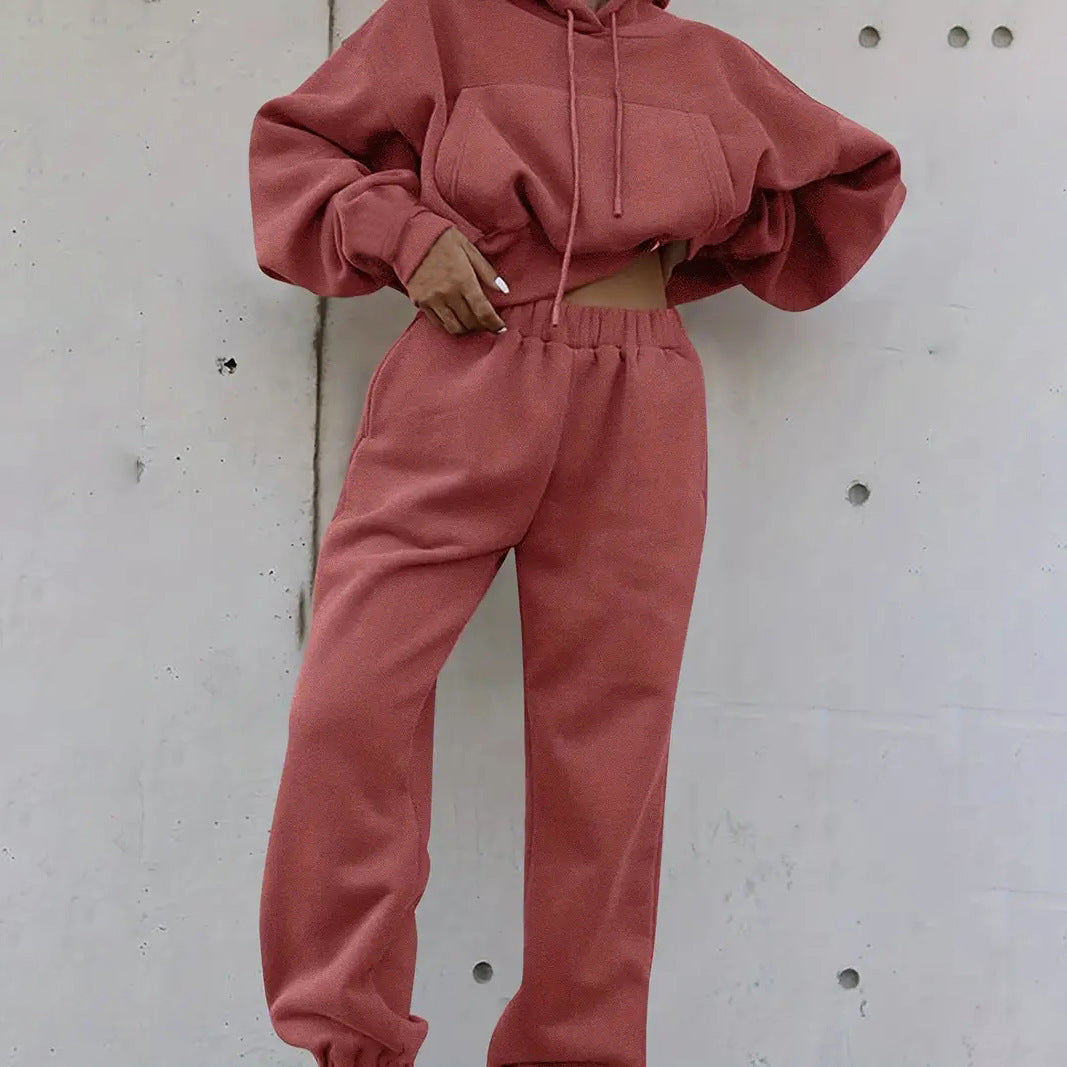 Damen Oversized Loungewear-Set aus French‑Terry mit Kapuze und High‑Waist Jogginghose Nord Taschen