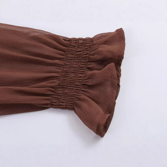 Damen Chiffonbluse mit Smokoberteil, voluminösen Ballonärmeln und Rüschenkragen Nord Taschen