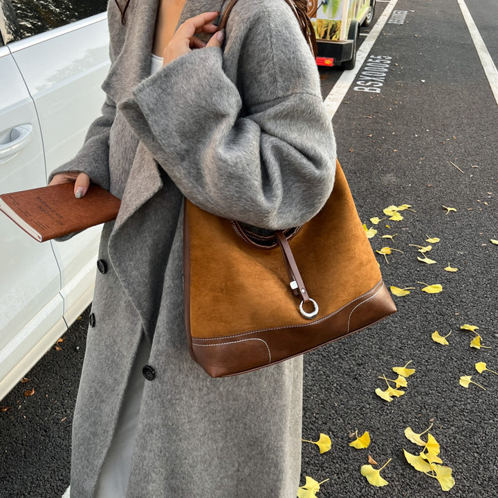 Damen elegante Tote Bag mit authentischen Veloursleder-Elementen Nord Taschen