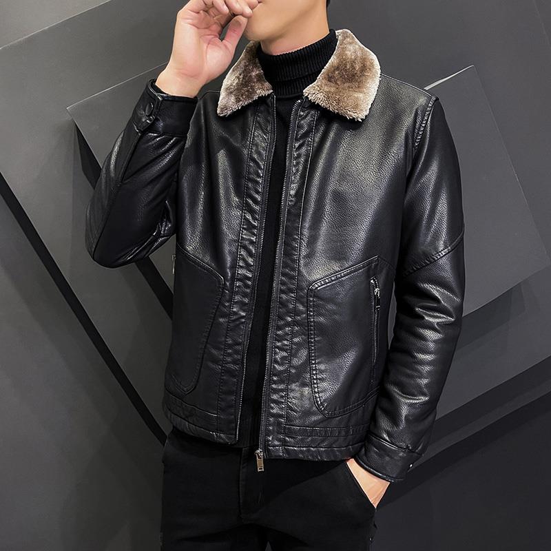 Herren Elegante Kunstleder‑Bomberjacke mit wärmendem Teddykragen & Zwei-Wege‑Reißverschluss Nord Taschen