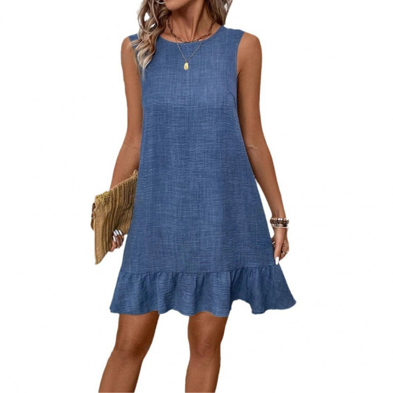 Damen Sommerkleid mit Rüschensaum und ärmellosem Design