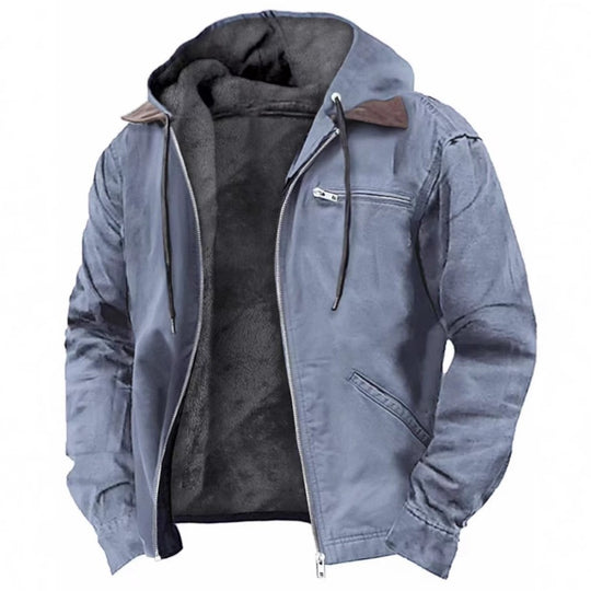 Herren Gefütterte Kapuzen-Lederjacke mit Teddyfutter und Brustreißverschlusstasche Nord Taschen