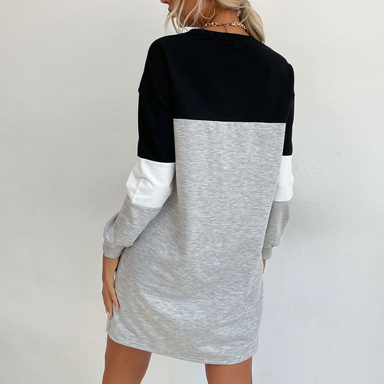 Damen Kurz geschnittenes Colorblock-Sweatshirtkleid aus Baumwollmix mit Rundhalsausschnitt Nord Taschen