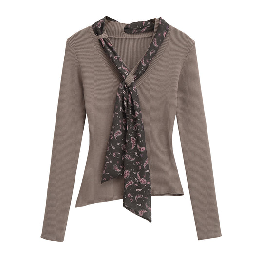 Damen Feinstrickpullover mit eingefädeltem Paisley-Schal Nord Taschen