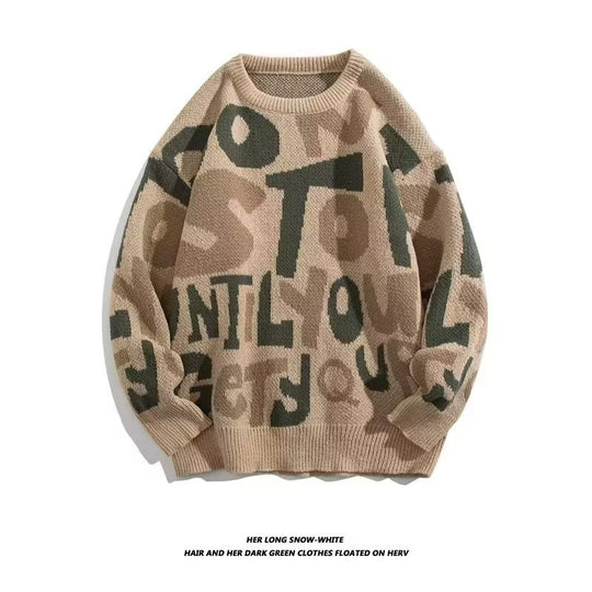 Damen Grobstrickpullover mit kreativen Schriftzügen Nord Taschen