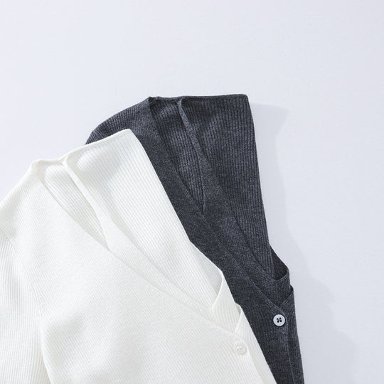Damen feiner Rippstrick-Cardigan mit integriertem Spaghettitop und tiefem V-Ausschnitt Nord Taschen