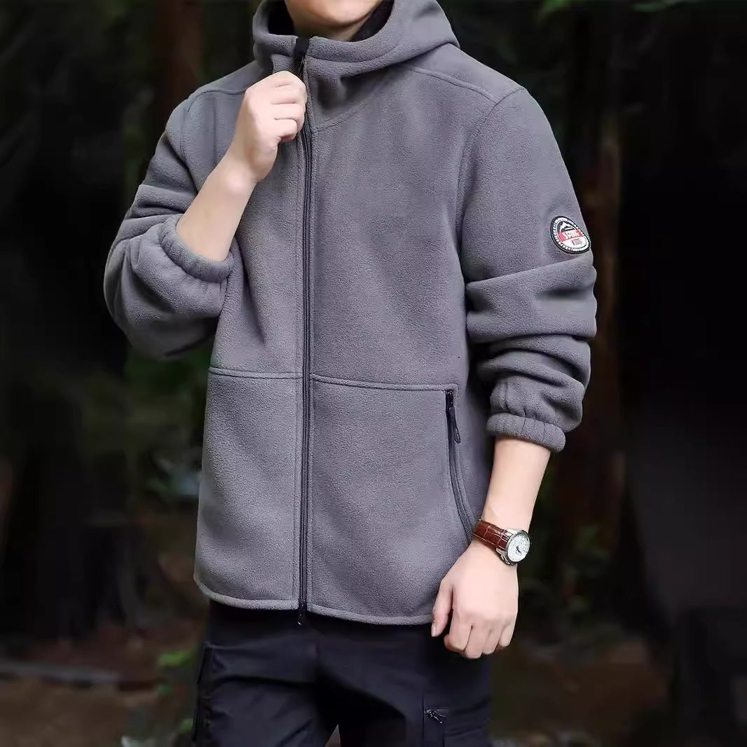 Herren Kapuzen-Fleecejacke mit Sherpa-Innenfutter, Zwei-Wege-Reißverschluss und windabweisender Front Nord Taschen
